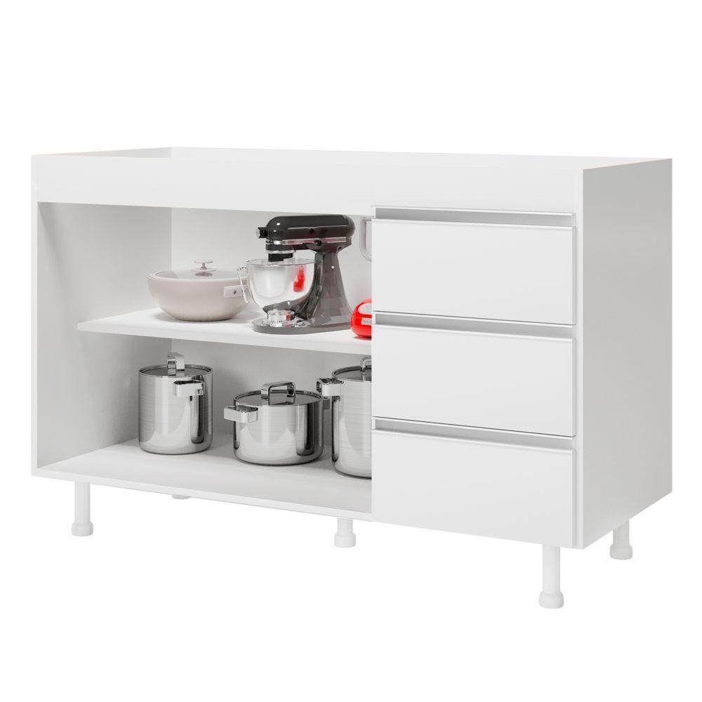Balcão De Cozinha Lux Para Pia De 120cm 100%mdf Sem Tampo 02 Portas E 03 Gavetas Branco - Abmaza - 6