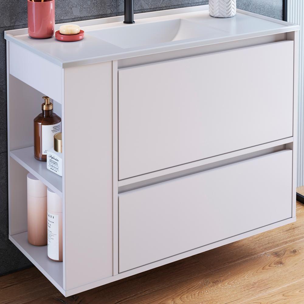 Gabinete Suspenso Com Lavatorio E Gavetao Bl2002 Branco Faem Branco - 2