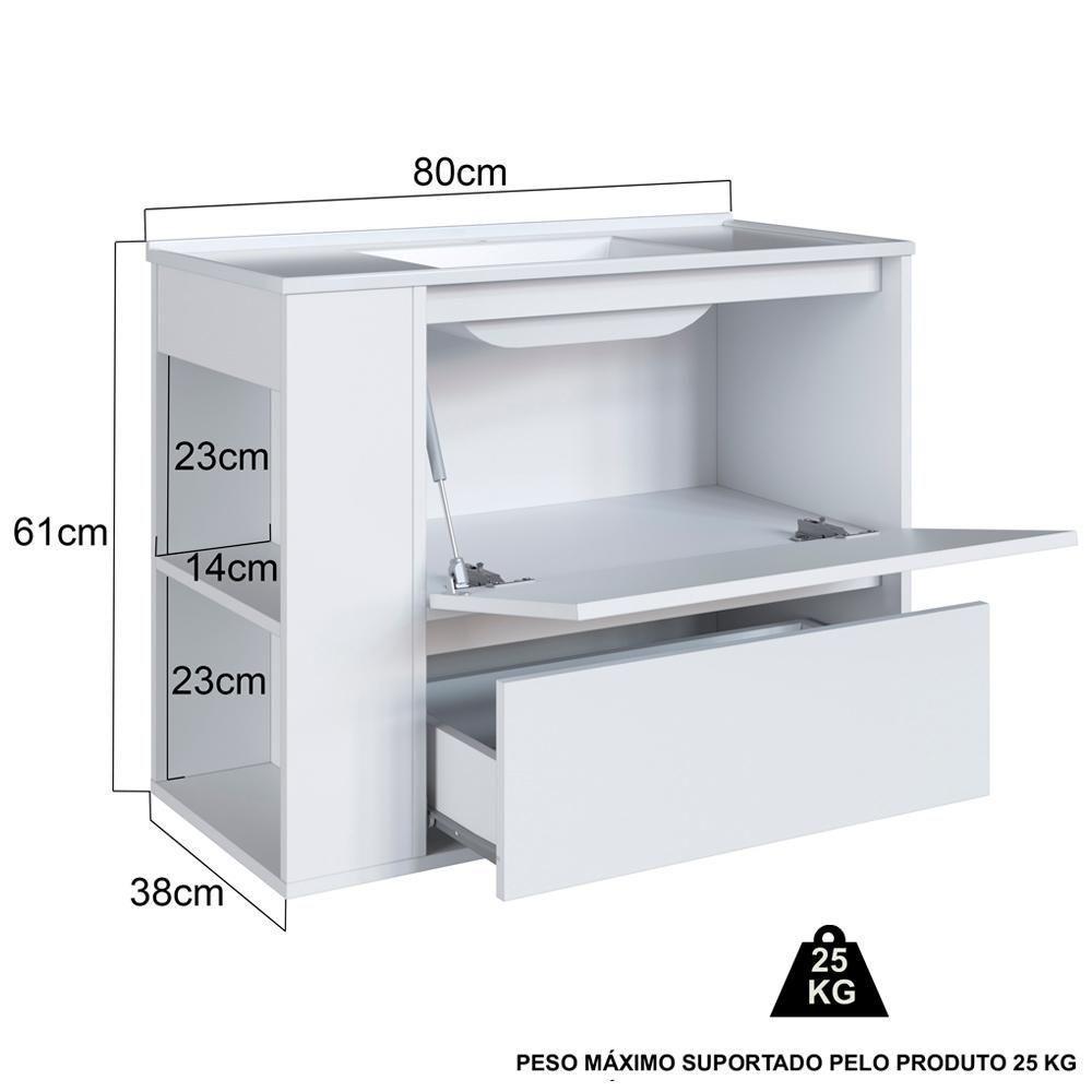Gabinete Suspenso Com Lavatorio E Gavetao Bl2002 Branco Faem Branco - 4