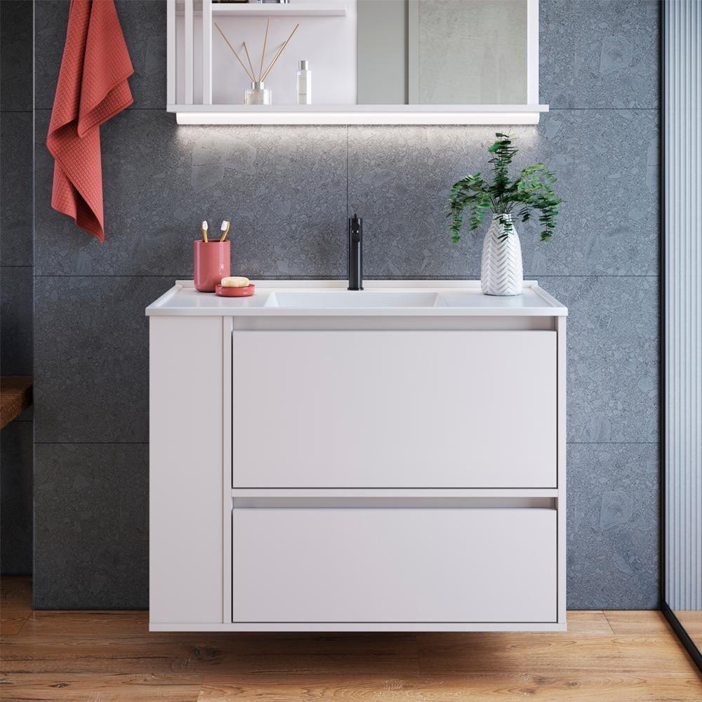 Gabinete Suspenso Com Lavatorio E Gavetao Bl2002 Branco Faem Branco - 10