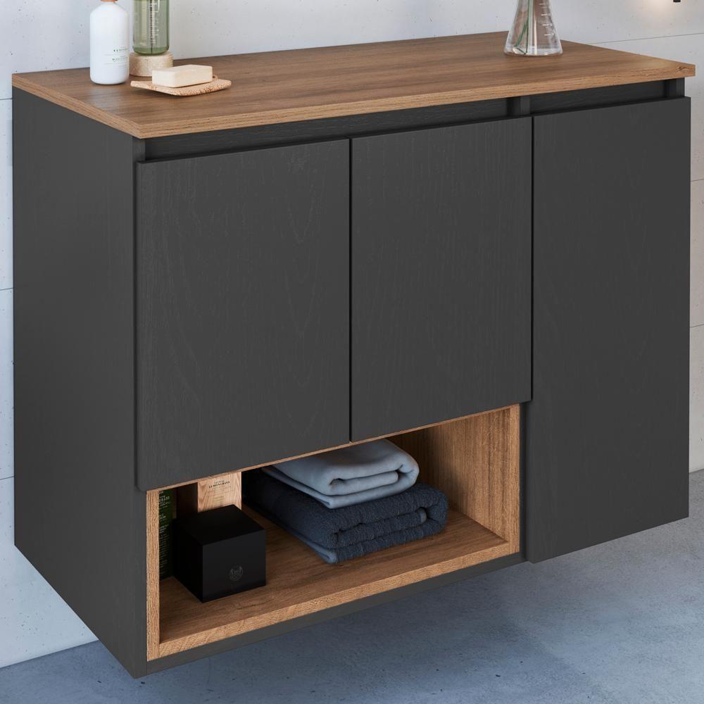 Gabinete Suspenso 3 Portas Com Tampo Bl9220 Mell Grafite Faem Mell Grafite - 2