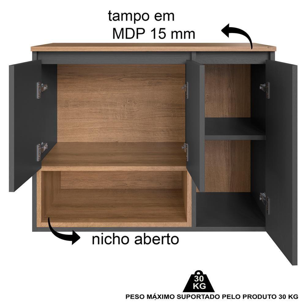 Gabinete Suspenso 3 Portas Com Tampo Bl9220 Mell Grafite Faem Mell Grafite - 3