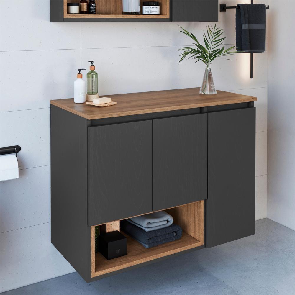 Gabinete Suspenso 3 Portas Com Tampo Bl9220 Mell Grafite Faem Mell Grafite - 8