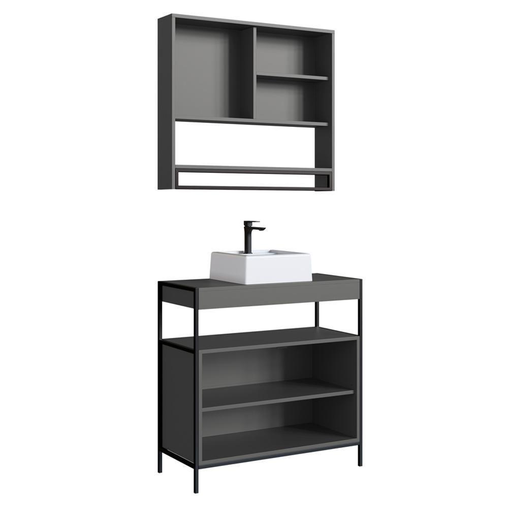 Conjunto Para Banheiro 3 Peças Com Cuba P103841c Grafite Pp Milani Store Grafite - 4