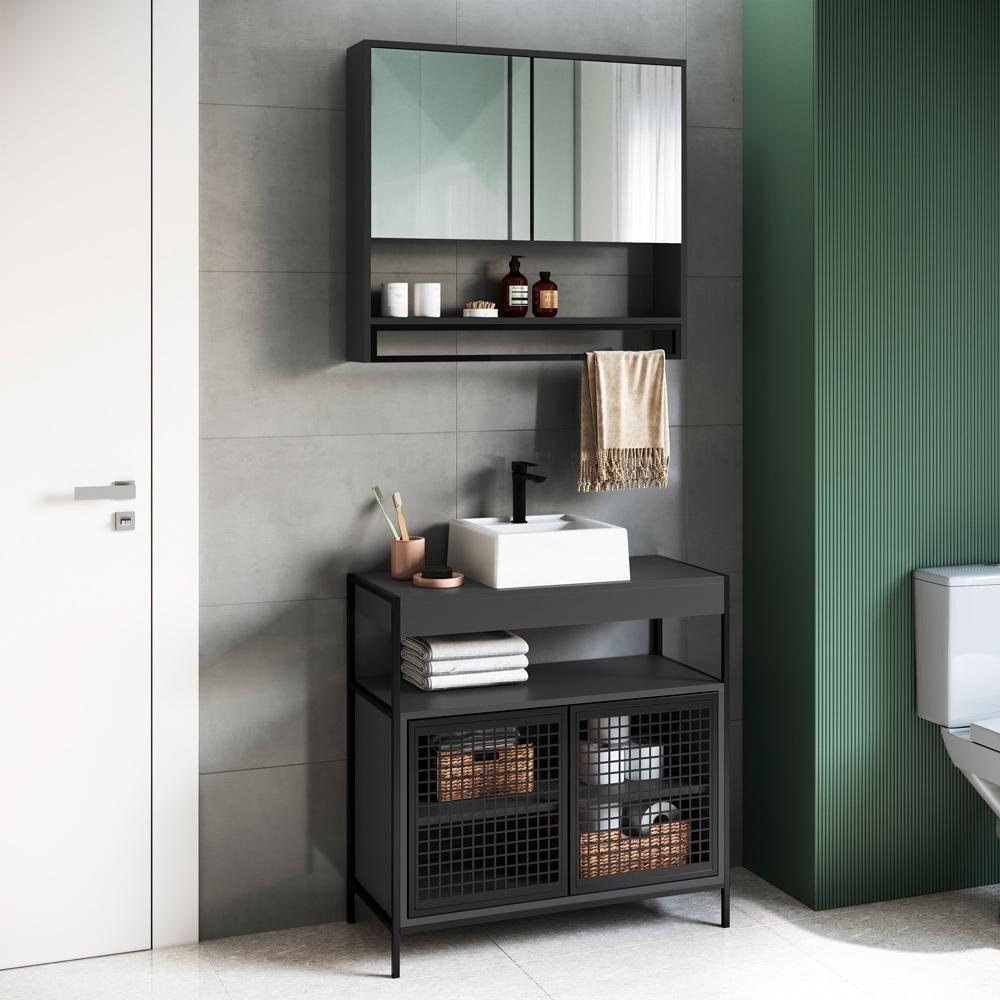 Conjunto Para Banheiro 3 Peças Com Cuba P103841c Grafite Pp Milani Store Grafite - 5