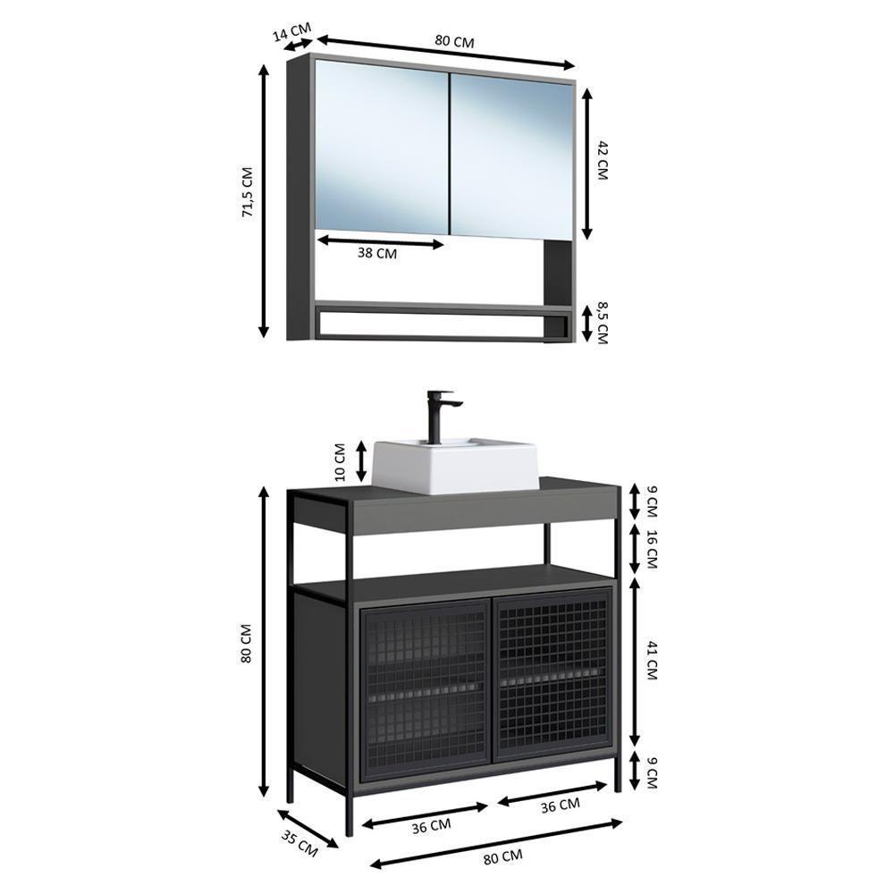 Conjunto Para Banheiro 3 Peças Com Cuba P103841c Grafite Pp Milani Store Grafite - 6