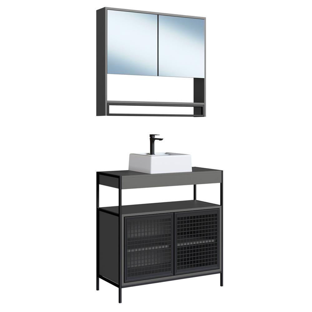 Conjunto Para Banheiro 3 Peças Com Cuba P103841c Grafite Pp Milani Store Grafite - 7