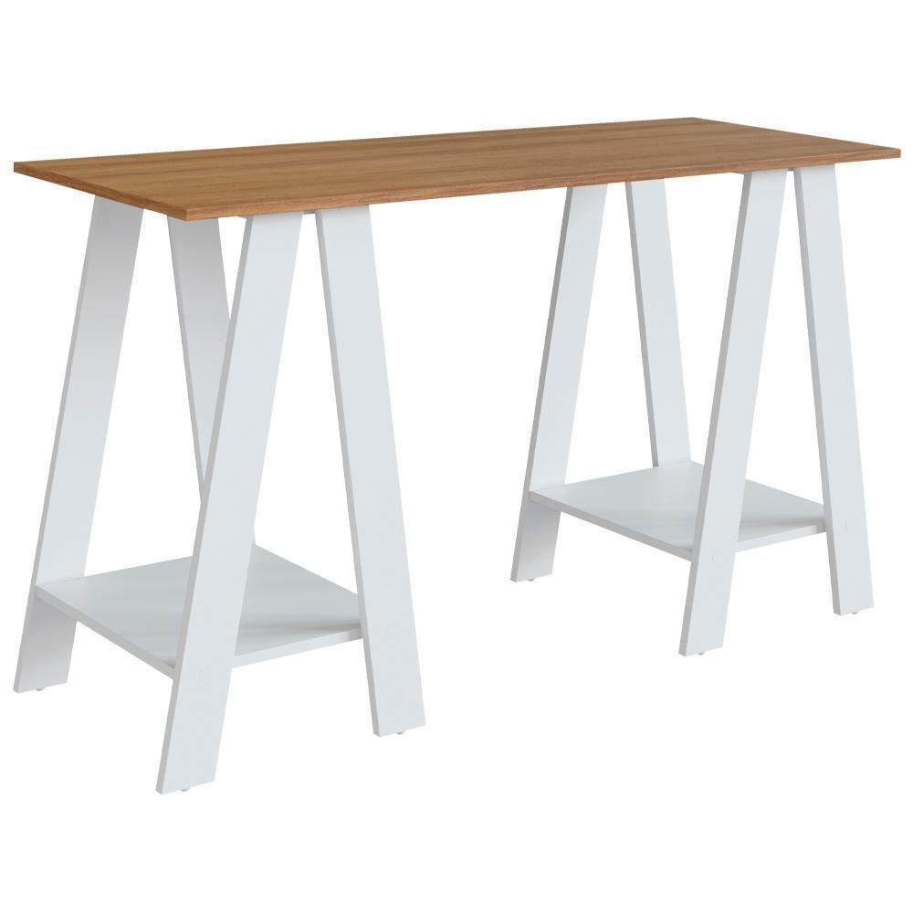 Escrivaninha Mesa Escritorio Cavalete 2 Prateleiras Mell Branco B61 Novam Mell Branco - 1