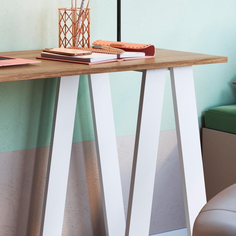 Escrivaninha Mesa Escritorio Cavalete 2 Prateleiras Mell Branco B61 Novam Mell Branco - 4