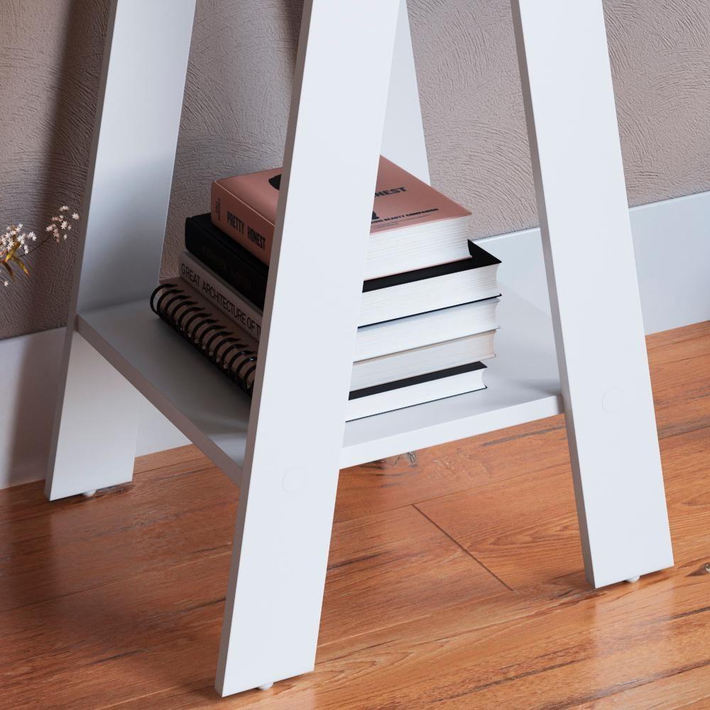 Escrivaninha Mesa Escritorio Cavalete 2 Prateleiras Mell Branco B61 Novam Mell Branco - 5