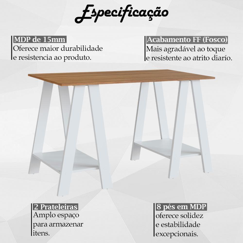 Escrivaninha Mesa Escritorio Cavalete 2 Prateleiras Mell Branco B61 Novam Mell Branco - 9