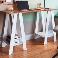 Escrivaninha Mesa Escritorio Cavalete 2 Prateleiras Mell Branco B61 Novam Mell Branco - 8