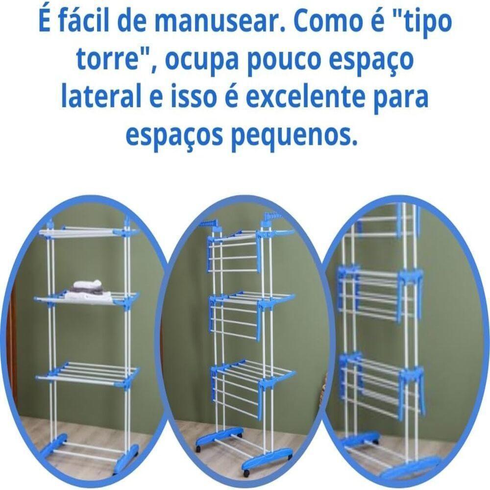 Varal De Chao Em Aco Ajustavel Arara De Roupas Secador Cabideiro Inox Multiuso Reforçado - 6