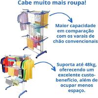 Varal De Chao Em Aco Ajustavel Arara De Roupas Secador Cabideiro Inox Multiuso Reforçado - 2