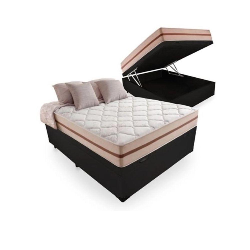 Cama Box Baú Casal Tecido Preto Com Colchão Pillow Angel Bello Box Molas 62x138x188 - 1