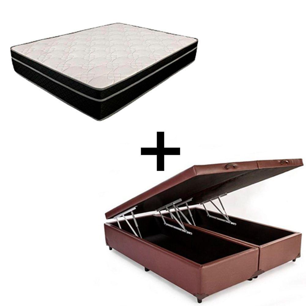Cama Box Baú Casal 138 Bipartido Tecido Marrom Com Colchão Paris Molas Preto 67x138x188 - 1