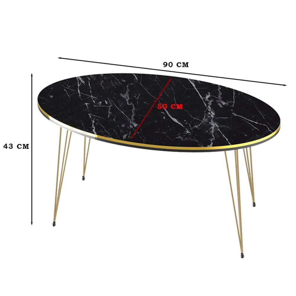 Conjunto De Mesa De Centro 4 Peças - Mármore Preto Com Dourado - 3