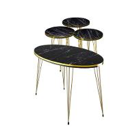 Conjunto De Mesa De Centro 4 Peças - Mármore Preto Com Dourado - 1