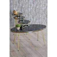 Conjunto De Mesa De Centro 4 Peças - Mármore Preto Com Dourado - 2
