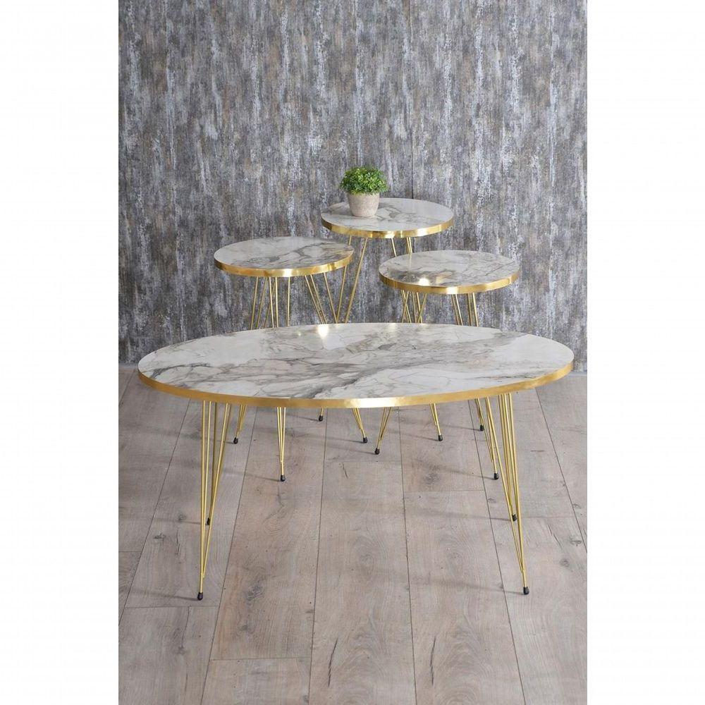 Conjunto De Mesa De Centro 4 Peças - Mármore Branco - 2