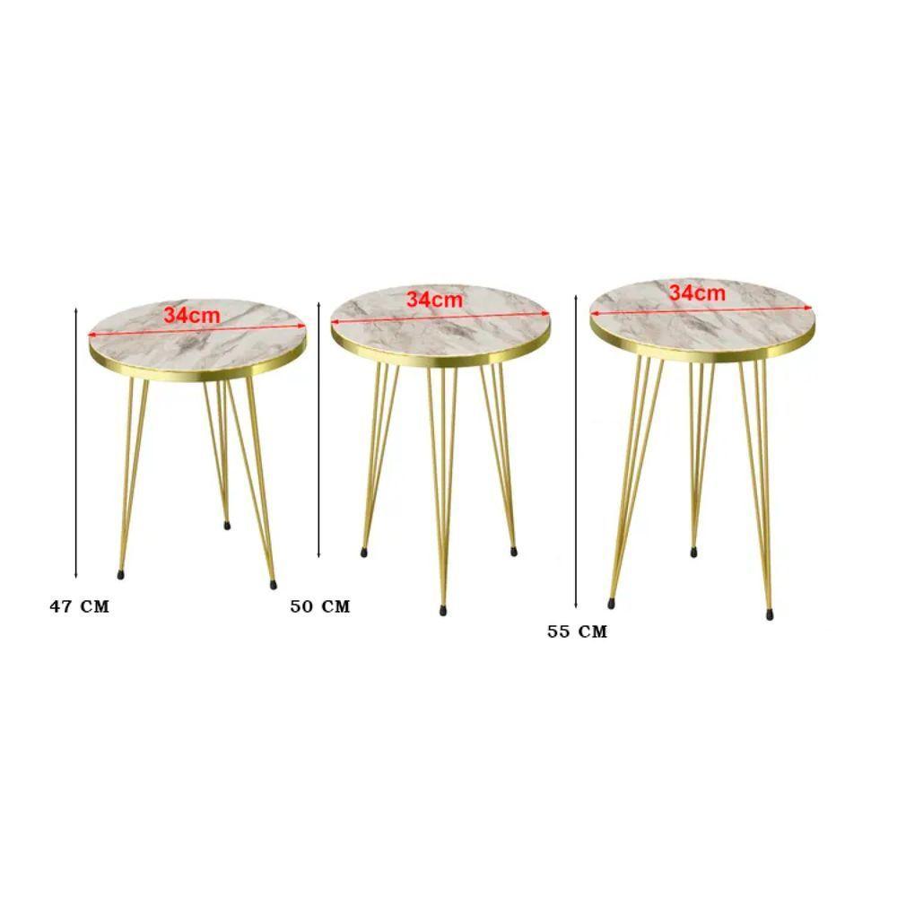 Conjunto De Mesa De Centro 4 Peças - Mármore Branco - 4