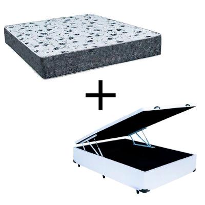 Cama Box Baú Casal 138 Tecido Branco Com Colchão Alegro Bello Box D28 Cinza 58x138x188
