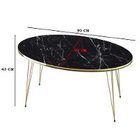 Conjunto De Mesa De Centro 4 Peças - Mármore Preto Com Dourado - 3