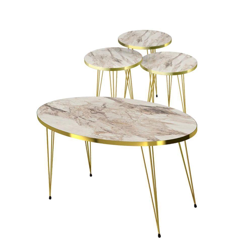 Conjunto De Mesa De Centro 4 Peças - Mármore Branco - 1