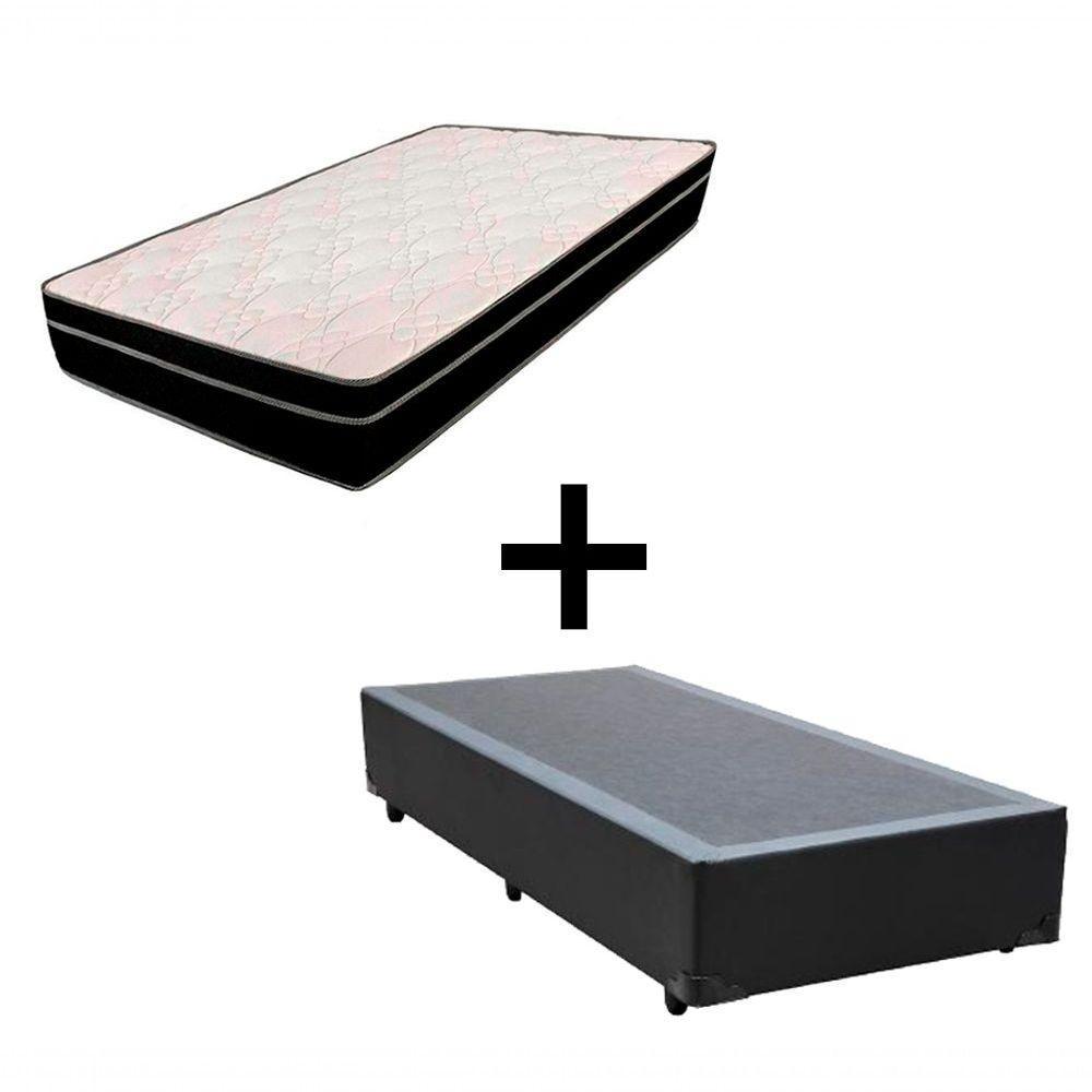 Cama Box Solteiro 88 Tecido Preto Com Colchão Paris Bello Box Molas Preto 56x88x188 - 1