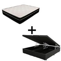 Cama Box Baú Casal 138 Bipartido Tecido Preto Com Colchão Paris Molas Preto 67x138x188 - 1