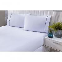 Jogo De Cama 100% Algodão Percal 150 Fios Solteiro Gran Moratta 2 Peças - Branco E Detalhe Azul - 2