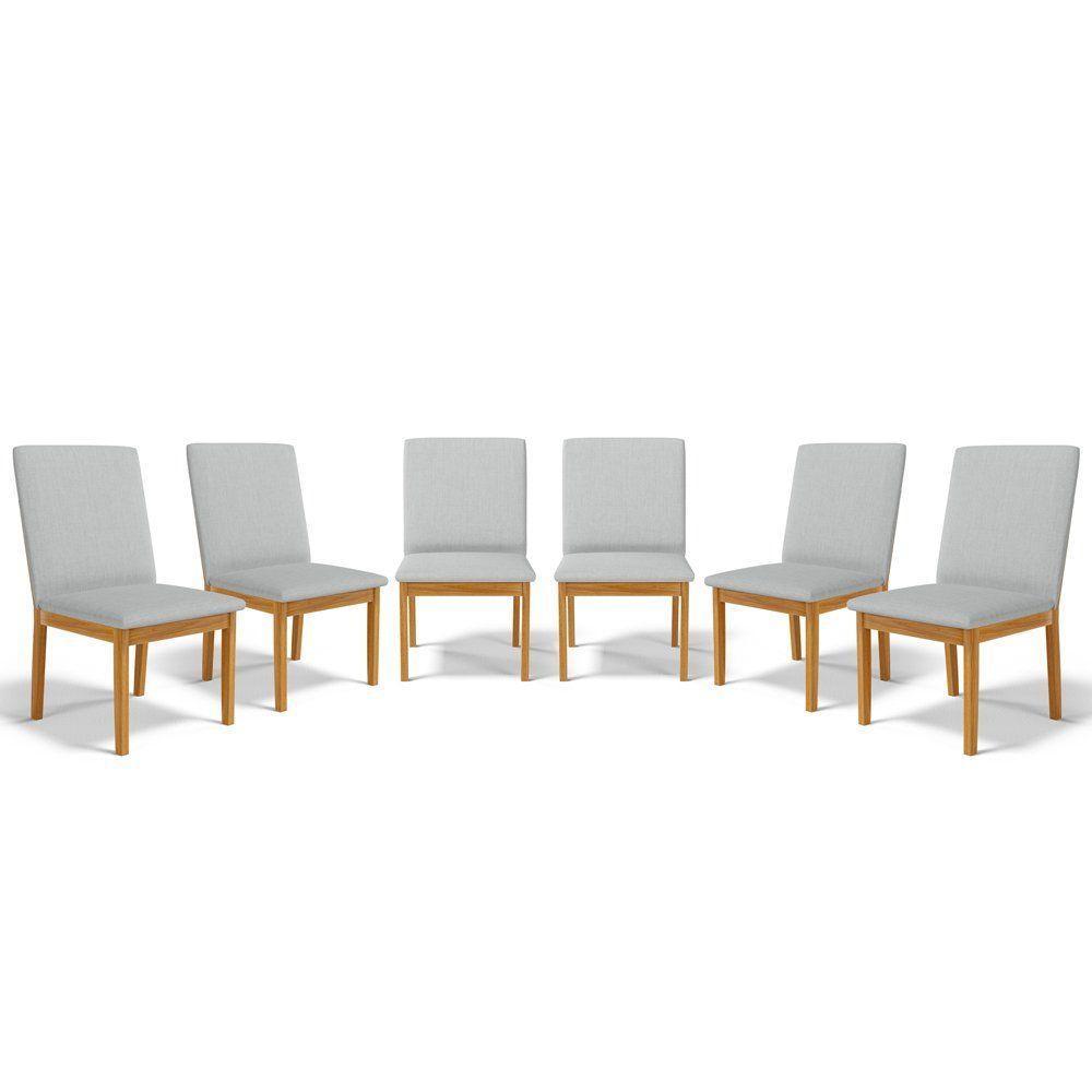 Kit Com 6 Cadeiras Daniela Madeira Maciça Estofada Para Mesa De Jantar Detalhe De Madeira Nas Costas Linho Cinza 407 - 1