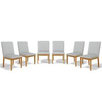 Kit Com 6 Cadeiras Daniela Madeira Maciça Estofada Para Mesa De Jantar Detalhe De Madeira Nas Costas Linho Cinza 407 - 1