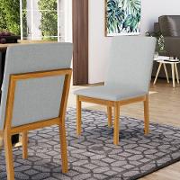 Kit Com 6 Cadeiras Daniela Madeira Maciça Estofada Para Mesa De Jantar Detalhe De Madeira Nas Costas Linho Cinza 407