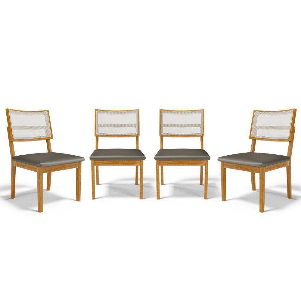 Kit Com 4 Cadeiras Aline Madeira Maciça Assentos Estofados Encostos De Telinha Veludo Chumbo 109 - 1