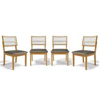 Kit Com 4 Cadeiras Aline Madeira Maciça Assentos Estofados Encostos De Telinha Veludo Chumbo 109 - 1