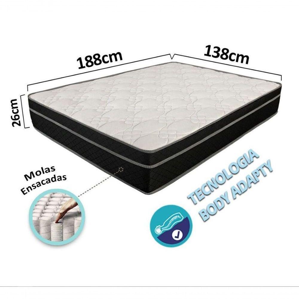 Cama Box Baú Casal 138 Tecido Sintético Preto Com Colchão Paris De Molas Ensacadas Preto 67x138x188 - 3