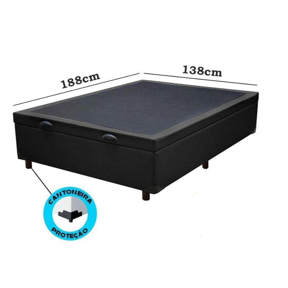 Cama Box Baú Casal 138 Tecido Sintético Preto Com Colchão Paris De Molas Ensacadas Preto 67x138x188 - 4