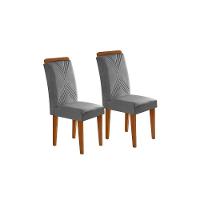 Kit 2 Cadeiras de Cozinha Amsterdã 2 Un Madeira Capuccino/Suede Grafite - Rufato - 1