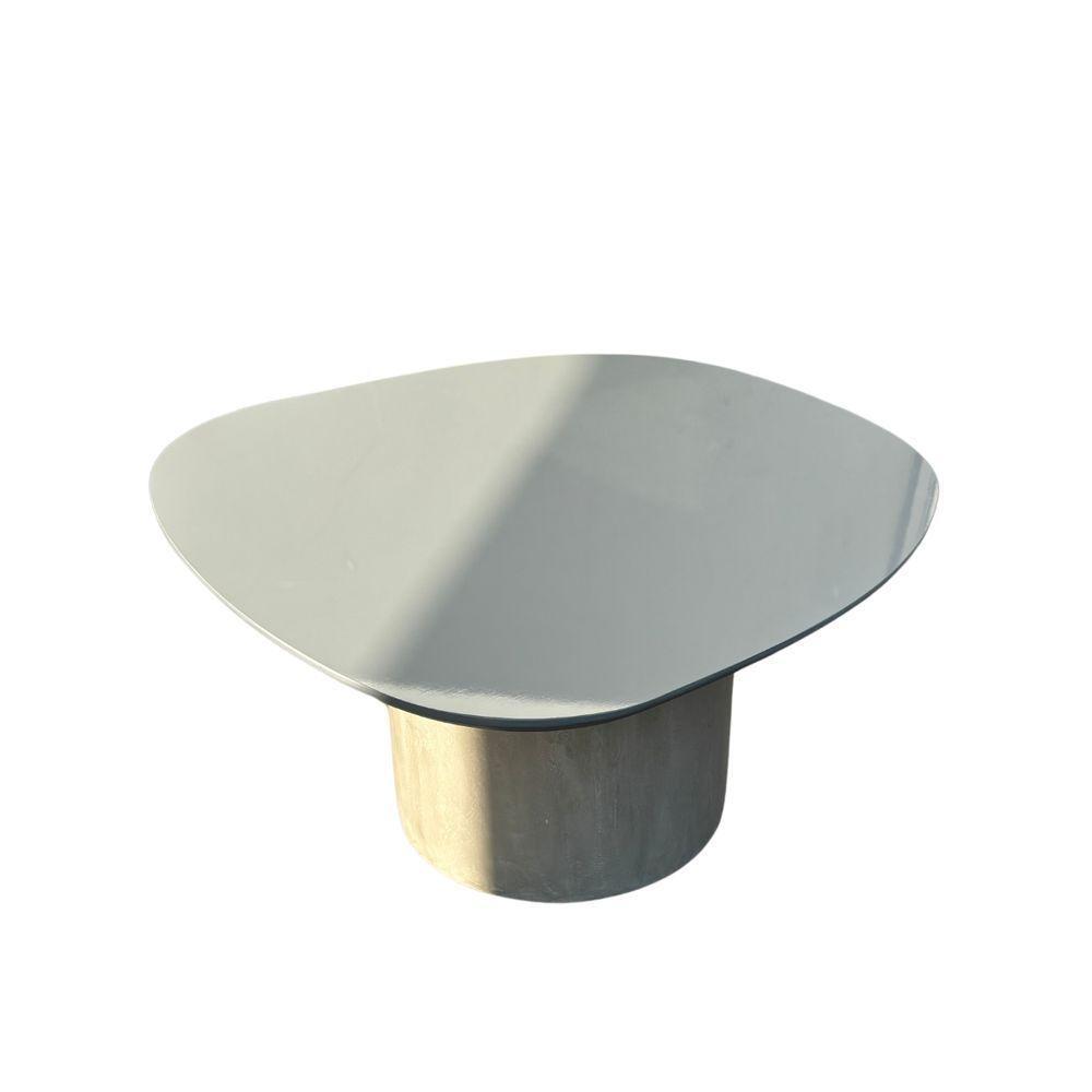 Mesa De Centro Orgânica 100 Cm Base Cimento Queimado Tampo Laqueado Fendi - 3