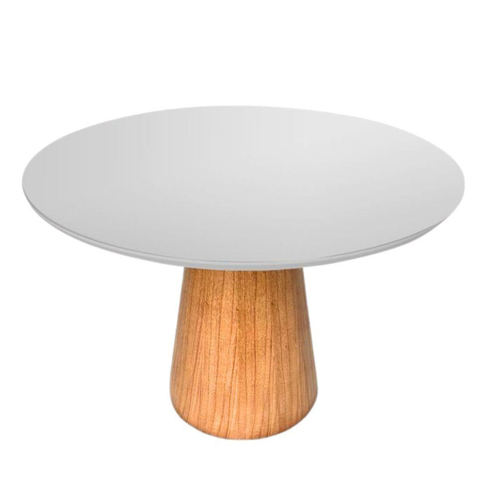 Mesa De Jantar Cone Redonda 140 Cm Base Madeira Freijó Tampo Laqueado Cor Branco - 2