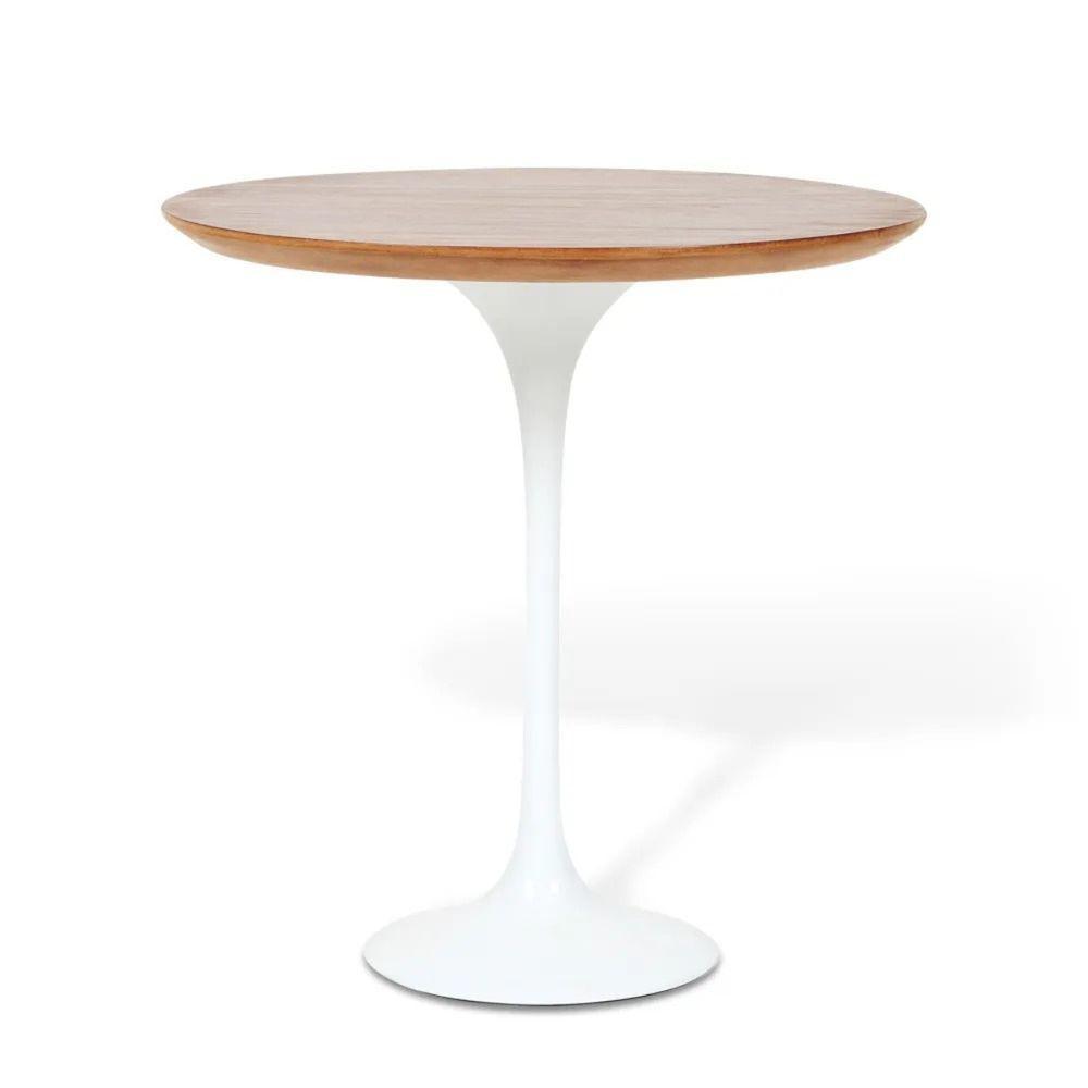 Mesa Lateral Tulipa Saarinen Redonda 51 Cm - Imbuia Base Branca - 1