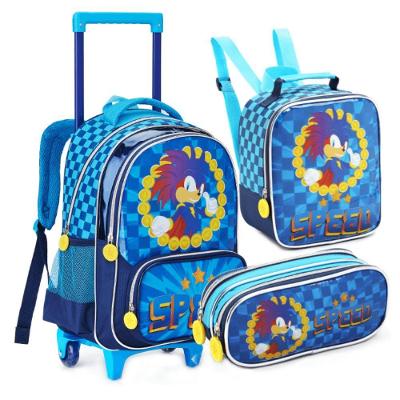Kit Mochila De Rodinhas + Lancheira Térmica + Estojo Duplo Speed Sonic Denlex Completo Azul
