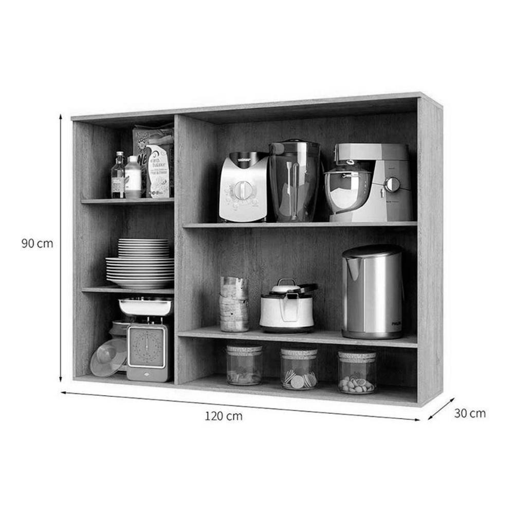 Módulo Cozinha Ronipa Nápoli Prime Armário C- 3 Portas ( 2 C- Vidro Reflecta) 120cm Amendoa-off White-ronipa - 2