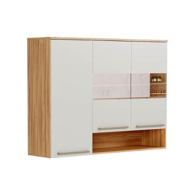 Módulo Cozinha Ronipa Nápoli Prime Armário C- 3 Portas ( 2 C- Vidro Reflecta) 120cm Amendoa-off White-ronipa
