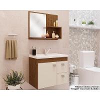 Gabinete De Banheiro Balcão Suspenso Isa Com Cuba 55cm E Armário Com Espelho Amendoa-off White - Mgm - 1