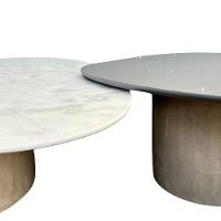 Conjunto De Duas Mesas De Centro Orgânica 80 Cm Mármore E Laqueado