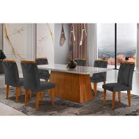 Sala De Jantar Completa Luna Tampo Madeirado C- Vidro Canto Reto 180x90 E 6 Cadeiras Amsterdã Imbuia - Veludo Grafite - Rufato - 1