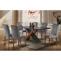 Sala De Jantar Completa Imperatriz Tampo Madeirado C- Vidro Reto 180x90 E 6 Cadeiras Amsterdã Imbuia-grafite - Suede Grafite - Rufato - 1