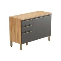 Gabinete De Cozinha Modulado Balcão Nápoli Prime 3 Portas E 2 Gavetas Com Tampo 120cm Amendoa-grafite - Ronipa - 1